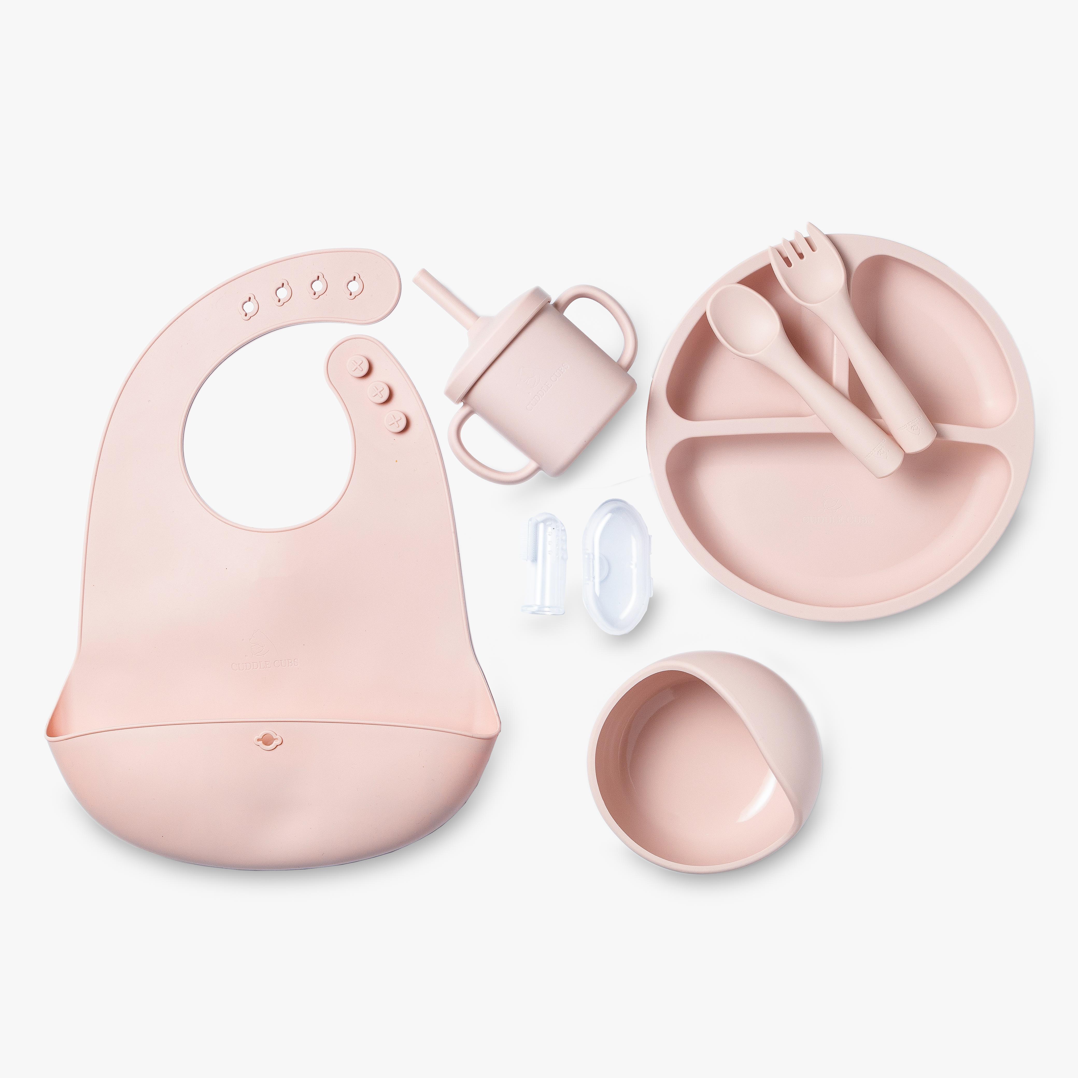 Cuddle Cubs BPA Free Baby Feeding Set - 7pc Silicone Meal kit - Pink