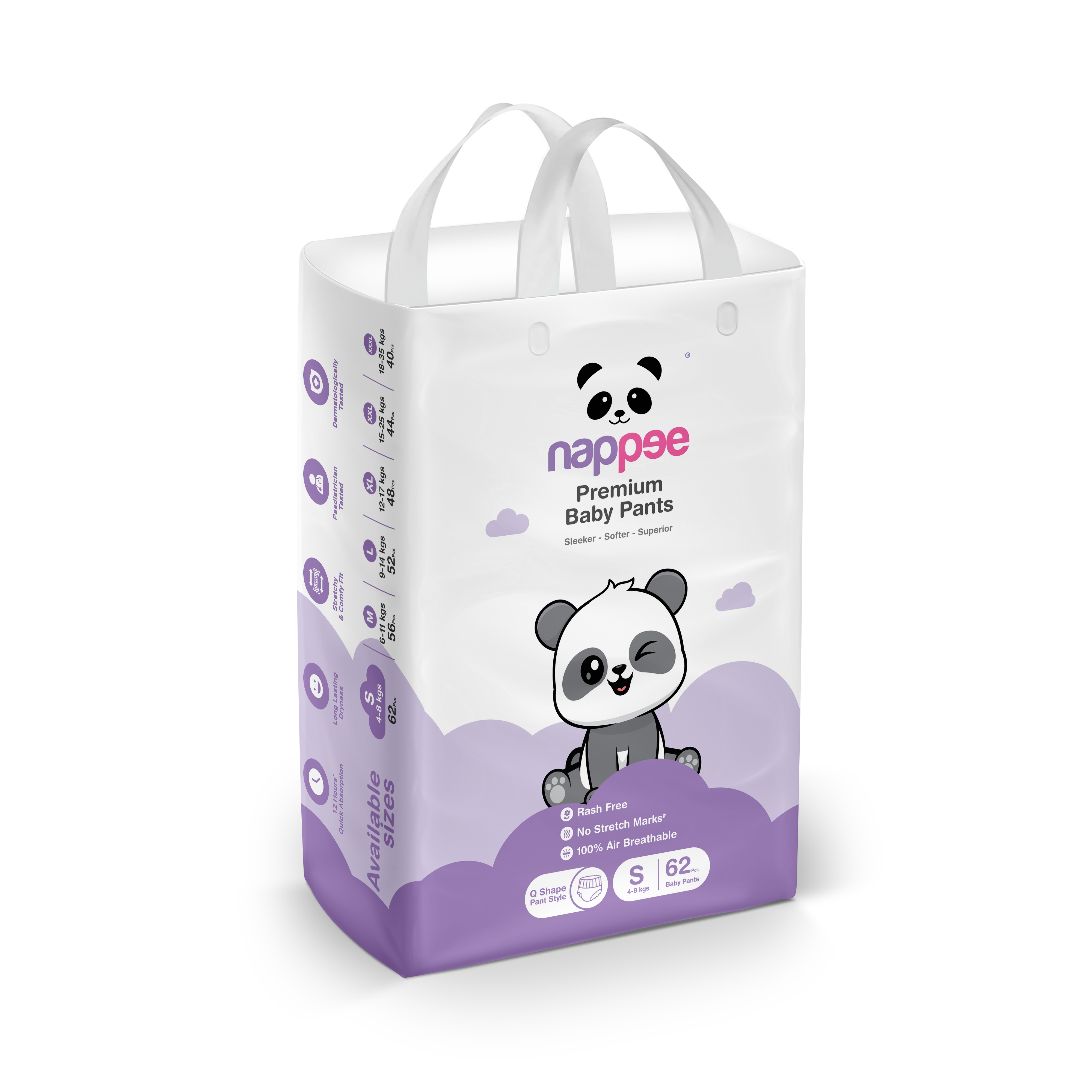 Nappee - Premium Baby Diaper - Small - 62 Pcs (Pant type /Pull-ups Type)